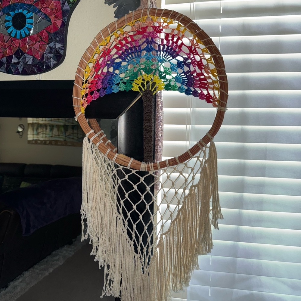 Mexican Handmade Colorful Crochet Dreamcatcher tree of life made in Mexico